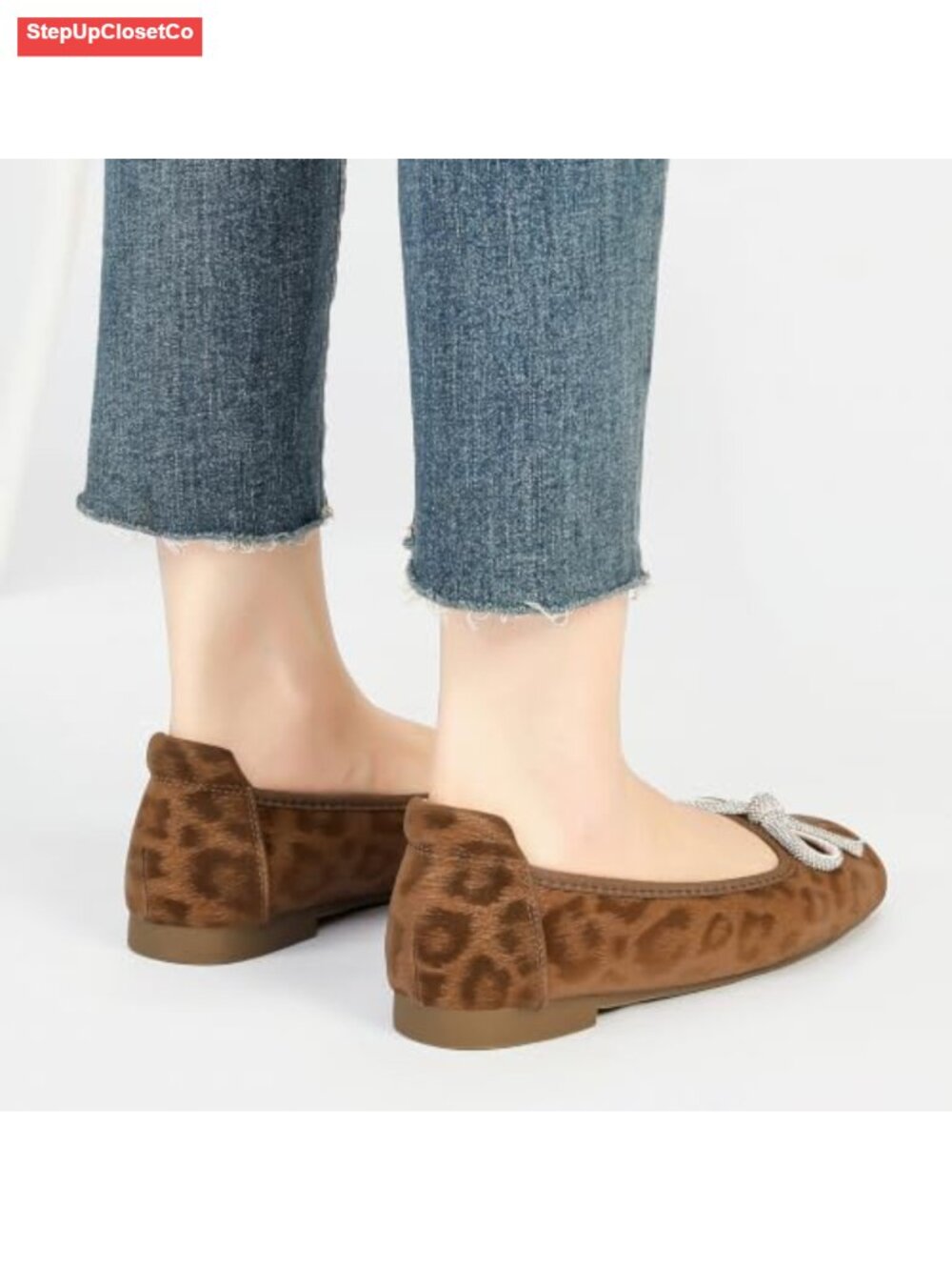 Women's Leopard Ballet Flats Square Toe Synthetic Leather Slip On - Picture 4 of 6
